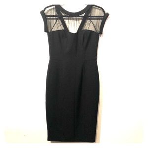 Maggy London Black Sheer Yoke Cap Sleeve Sheath Dress